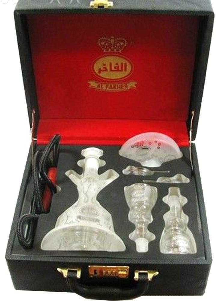 AL FAKHER Glass Hookah 13” White Complete Hookah Set with Carrying