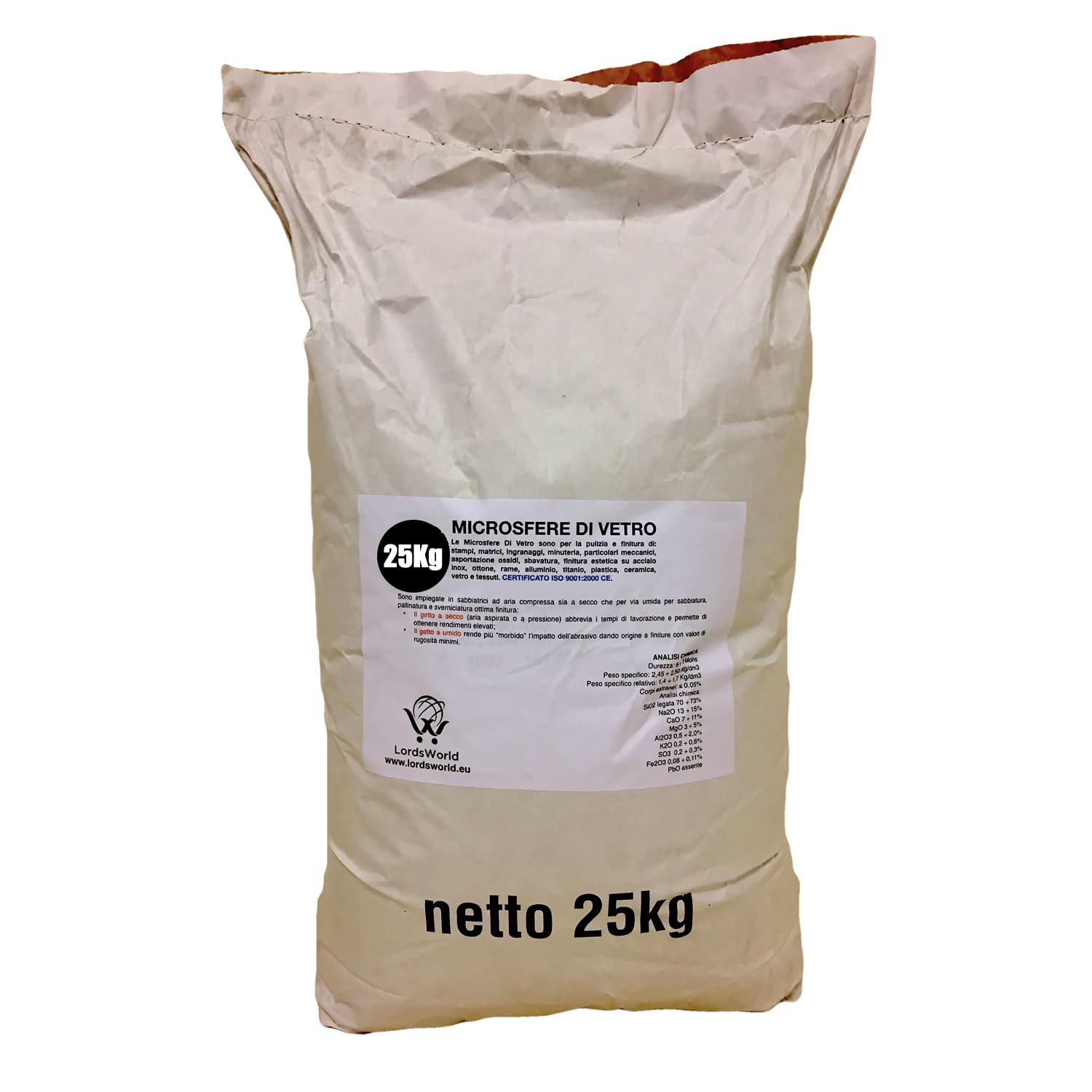 Glass Bead Abrasive 25Kg, 40-70 Micron – Sandblasting Sand, Mohs Hardness 6-7, Reusable up to 7 Times, for Blasting, Paint Stripping & Finishing - LordsWorld