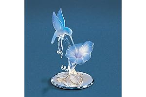 Intricate Crystal Hummingbird and Azure Blossom Figurine