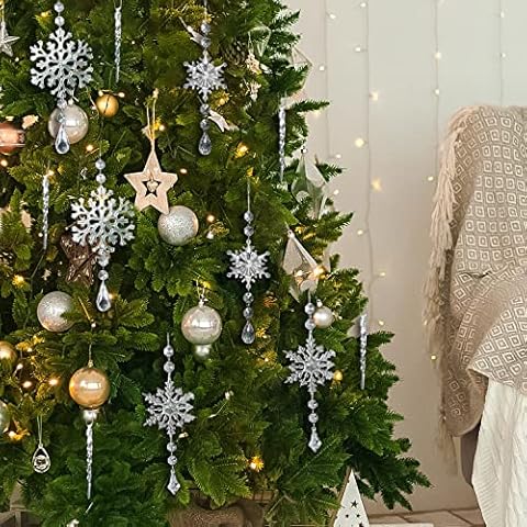 Christmas Tree Decorations Clearance White Christmas Ornaments Set Snowflake Decorations,12pcs Acrylic Crystal Icicle Drops Hanging Christmas Decorations for Trees Xmas New Year Party Cover