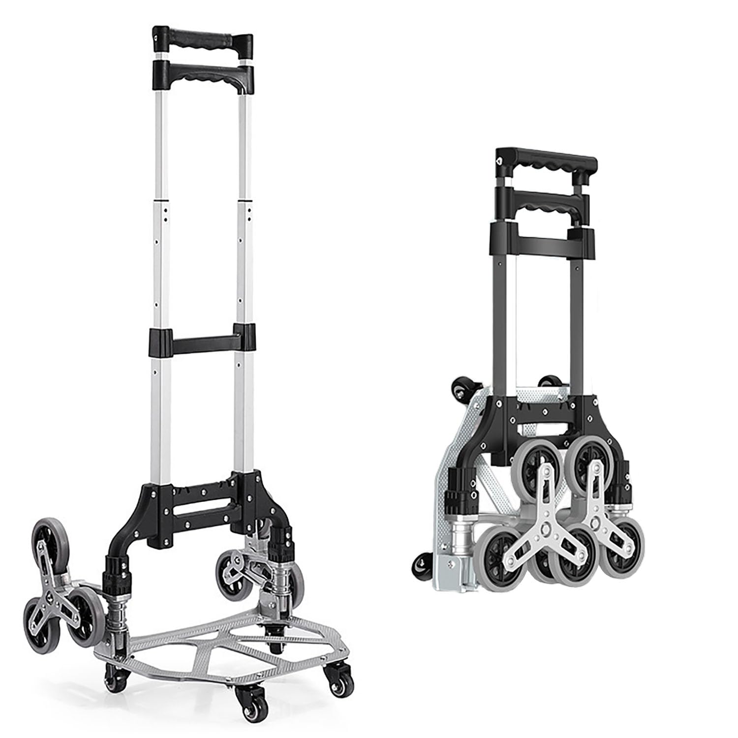 Stair Climbing Cart 180 lbs Capacity, Aluminum Portable Folding Cart with 24-41 inch Adjustable Handle Height, Stair Climbing Dolly with Universal Wheels & Elastic Ropes, for Shopping Moving Warehouse