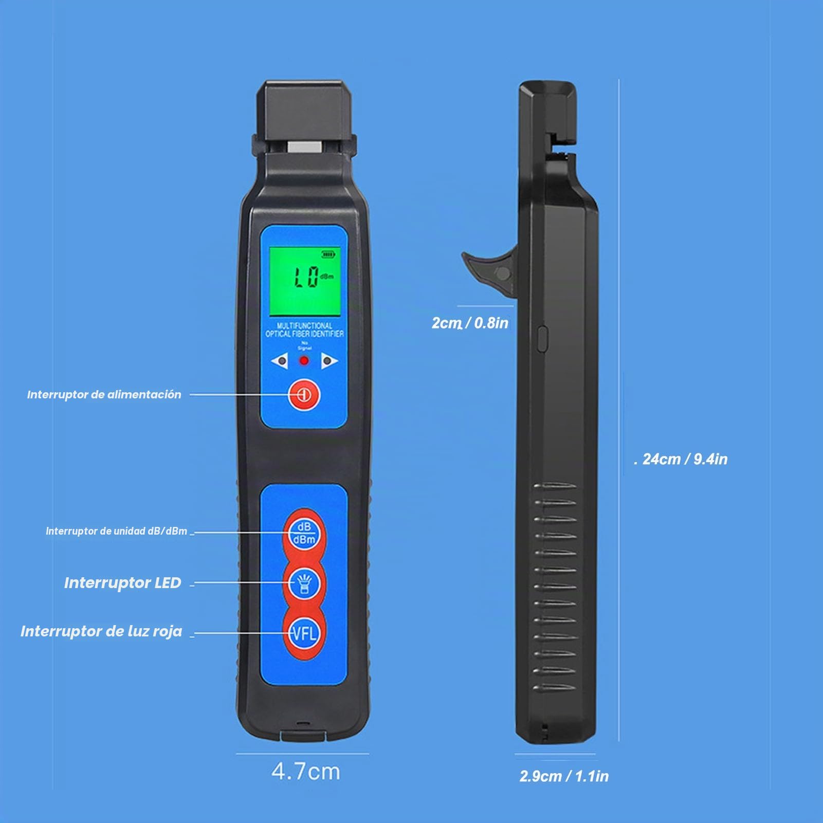 Identificador de Fibra óptica, Rango de Fuente de Luz Roja VFL 270Hz 1KHz 2KHz Probador de Fibra óptica, Aviso de Sonido de Soporte y Dirección de Visualización