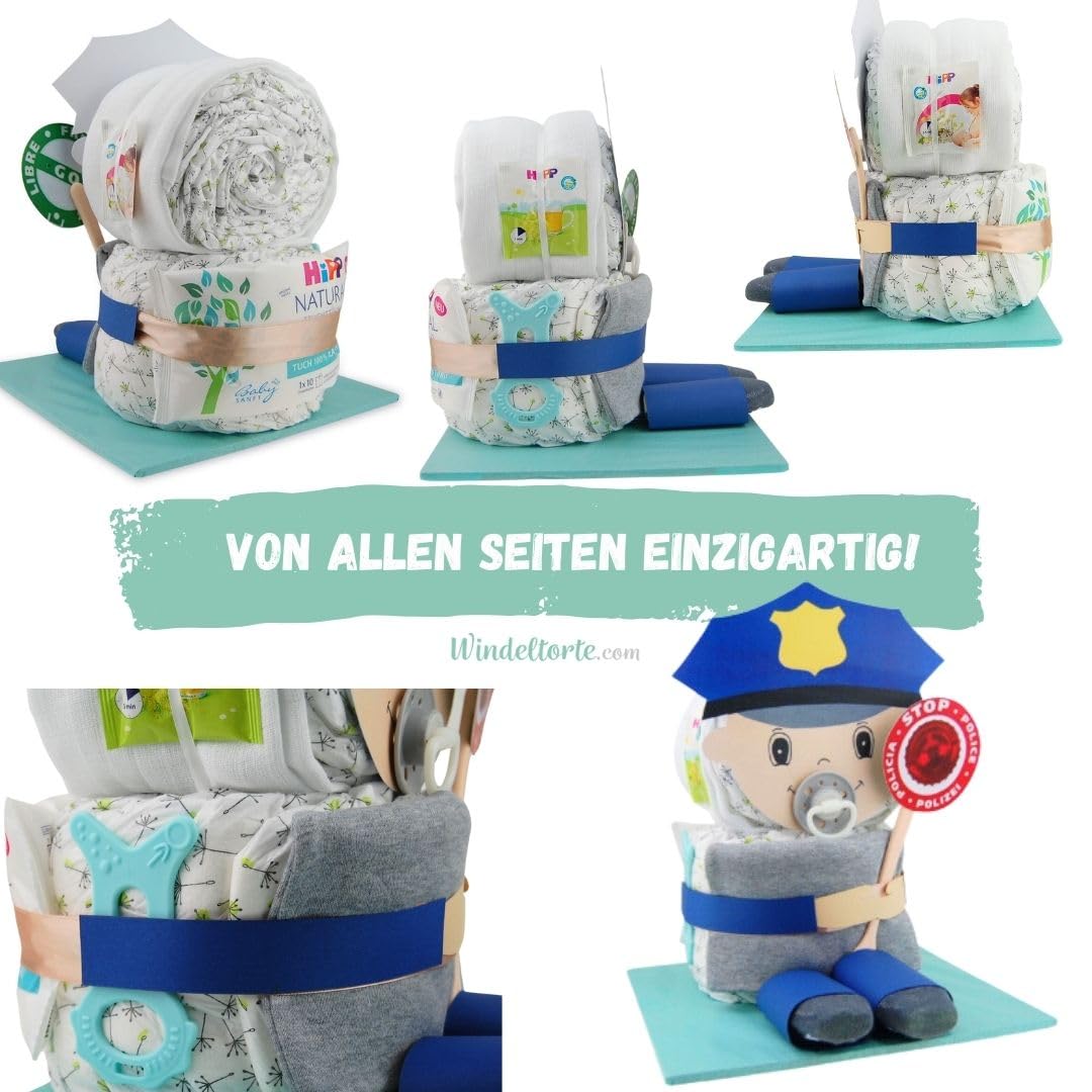 Windelpolizist Neutral [Überraschunseffekt] - Geschenk zur Geburt - Babyparty - Pullerparty - Punkelparty - Jetzt Geburtsgeschenk Torte bestellen