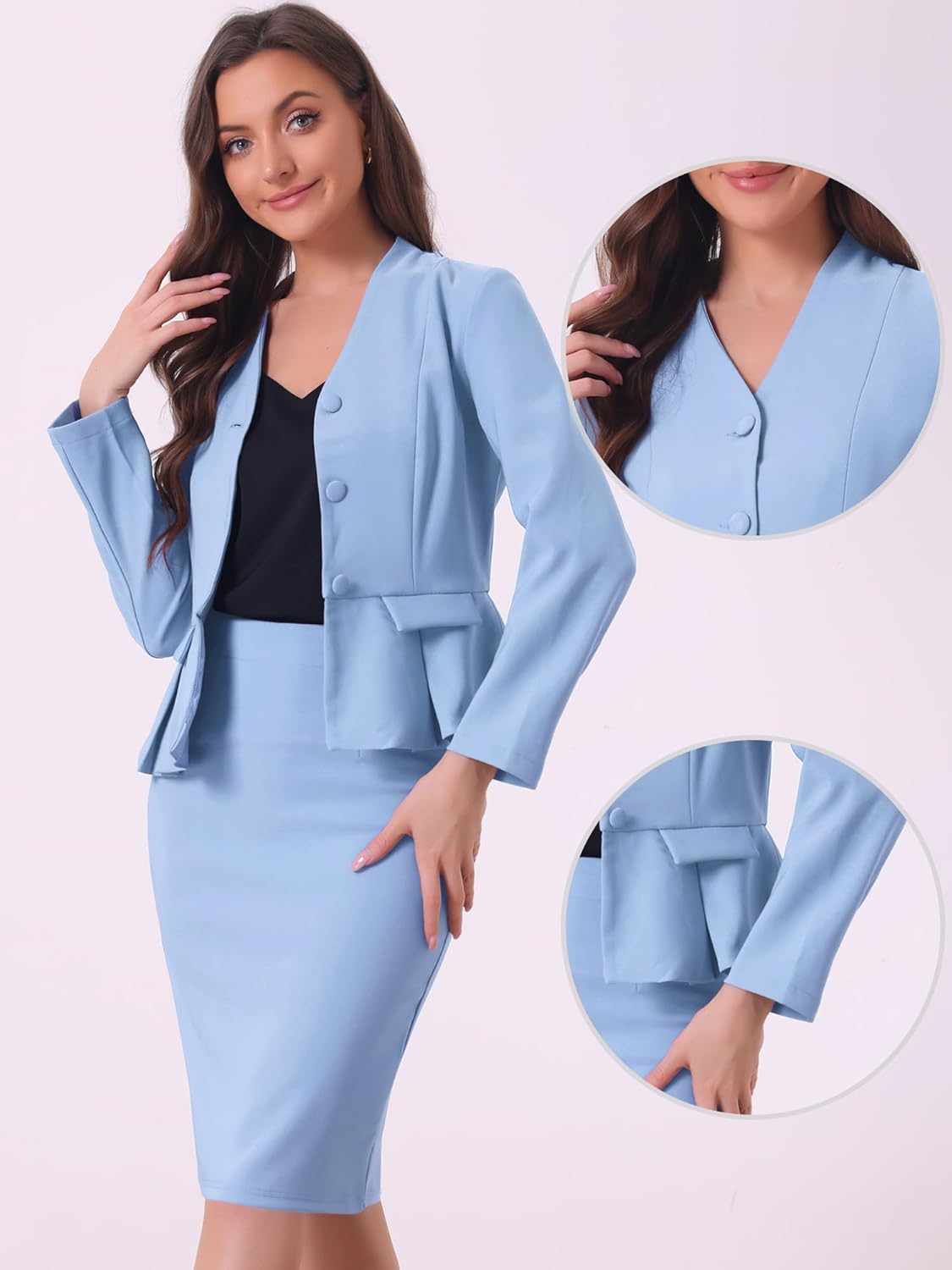 Allegra K 2 Piece Skirt Sets for Women Long Sleeve Blazer and Pencil Skirt Business Suits - Image 2