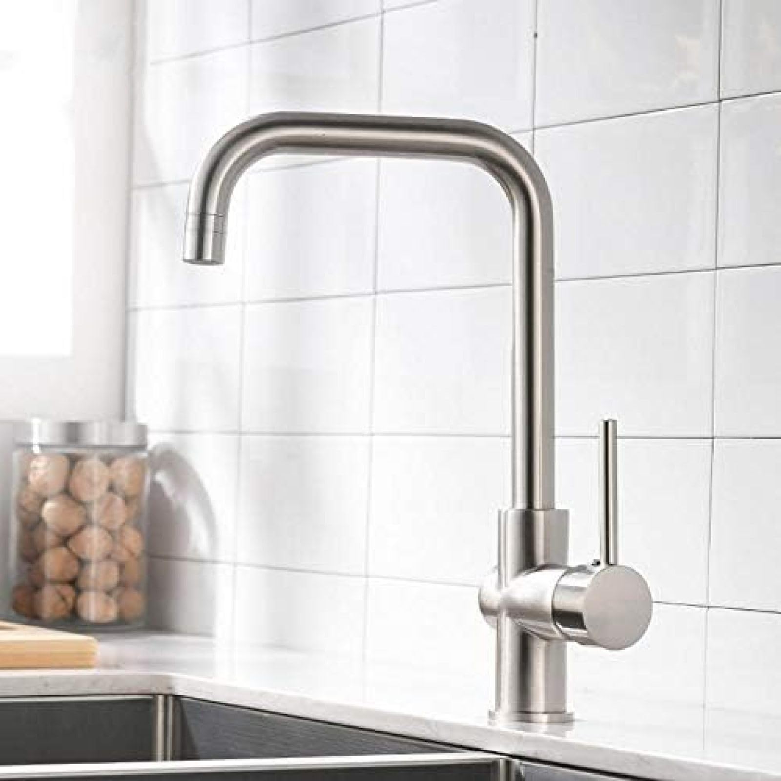 COSZWQDP Kitchen Faucets Brushed Nickel Brass Faucet 360 Rotate Swivel 2 Function Water Outlet Mixer Sink Tap