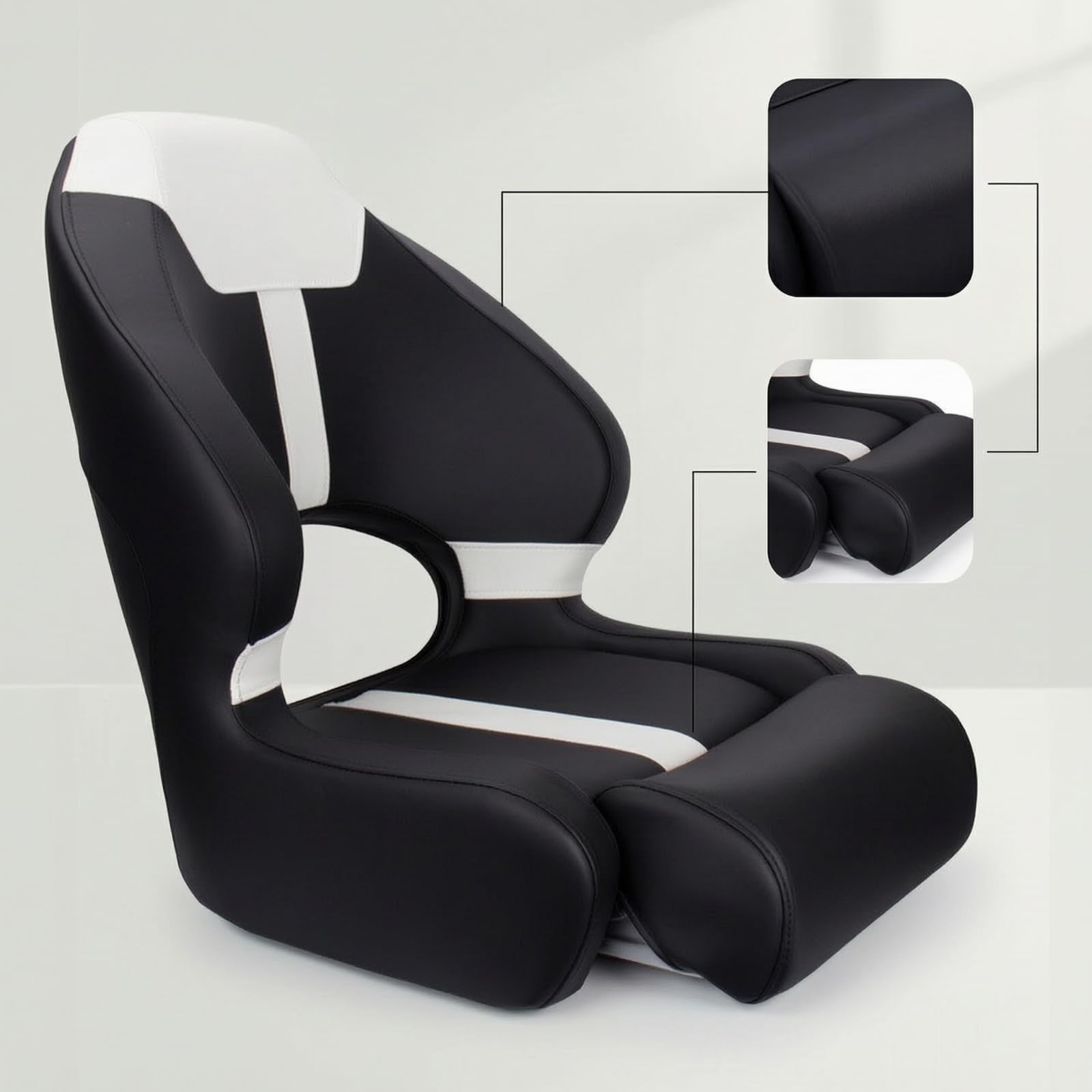 Sedile Timoniere Barca Sedile Timone Poltrona Nautica Sedia Guida Schienale Alto Pieghevole in PVC Marino Traspirante con Supporto Anteriore