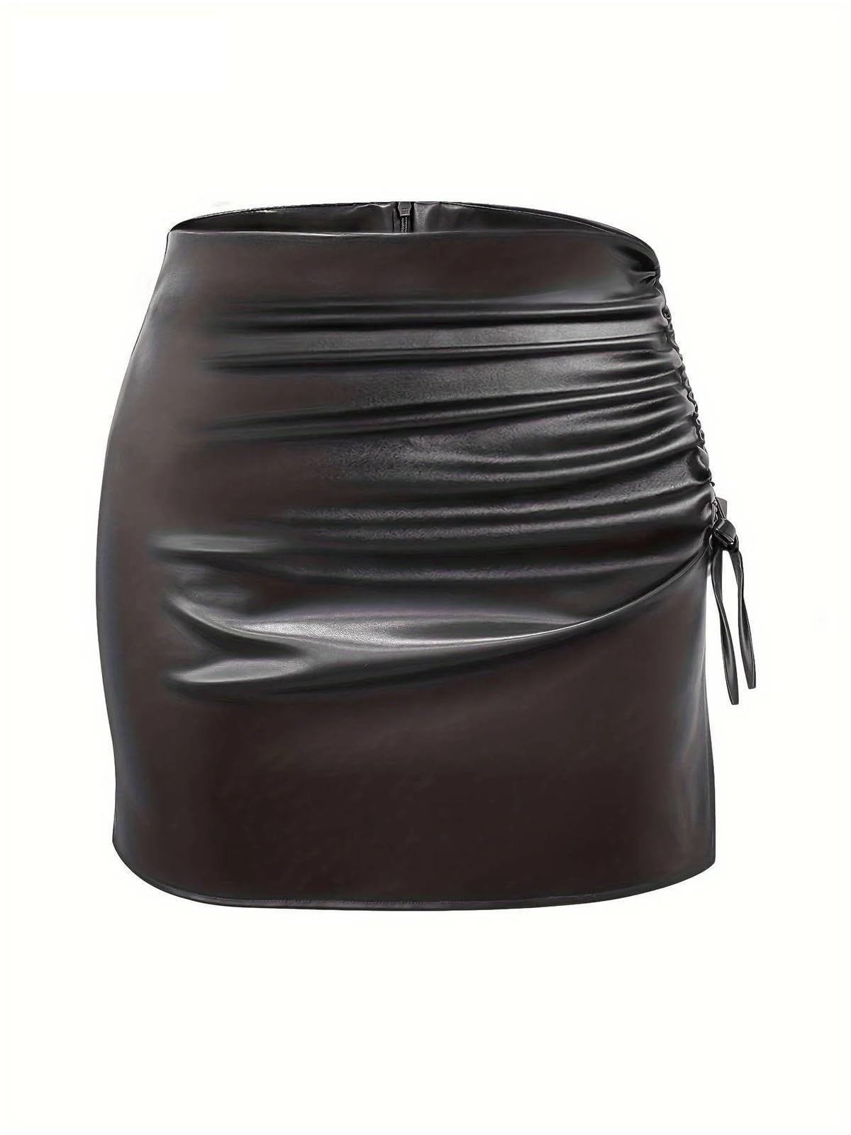 Minifalda de Cuero sintético Negro for Mujer, Falda Corta de Cintura Alta con Abertura for Invierno, Sexy, Estilo A