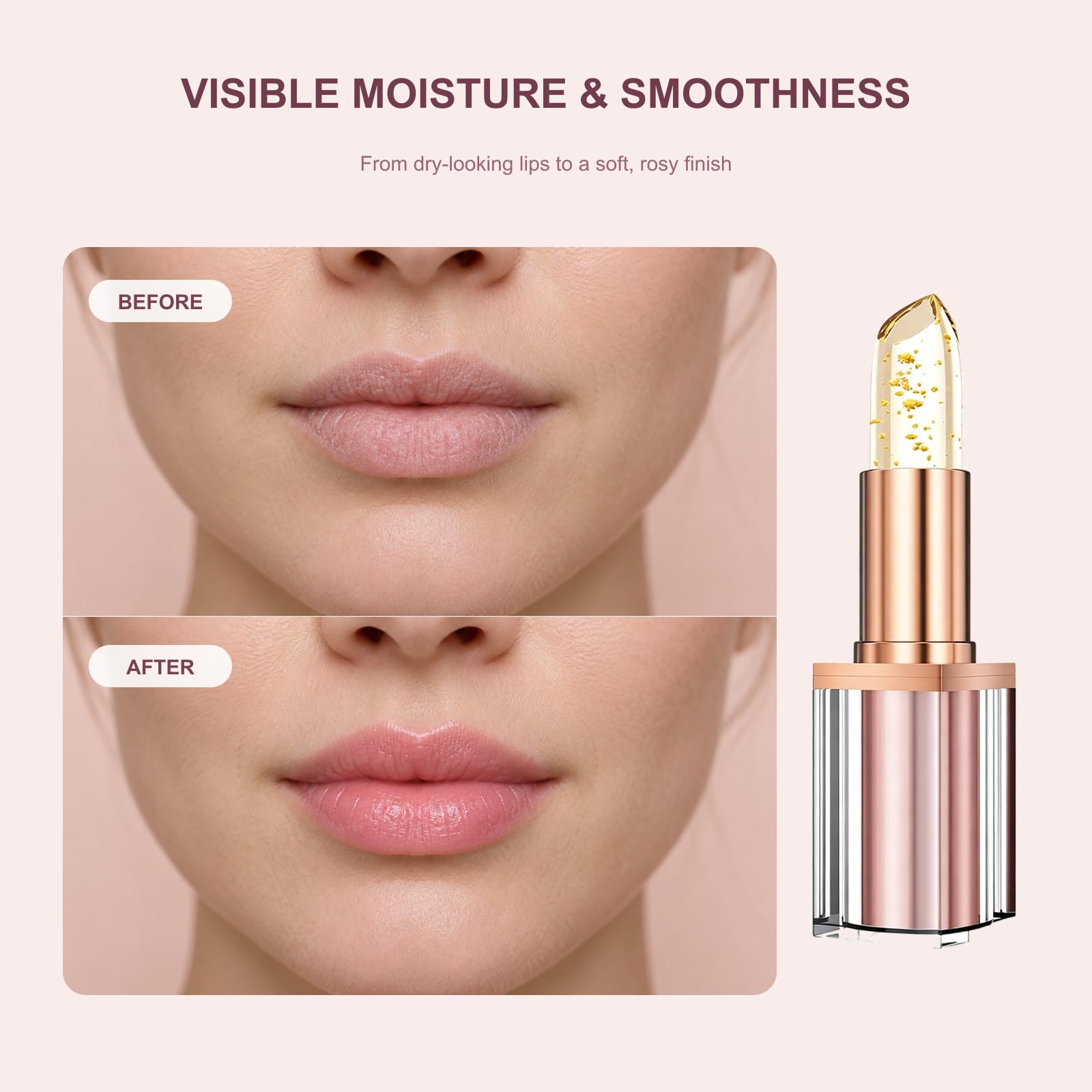Pintalabios dorado que cambia de color, bálsamo labial hidratante de larga duración, color dorado con cristales brillantes, bálsamo labial hidratante para labios maduros y (9 unidades)