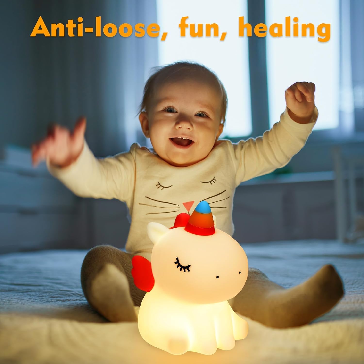 DUWOL Kids Night Light Silicone Unicorn Night Lamp Rechargeable Cute Lamp with 3 Level Brightness Kids Night Lights for Bedroom Baby Nursery and Study Desk Decorative Diwali Christmas Light 4