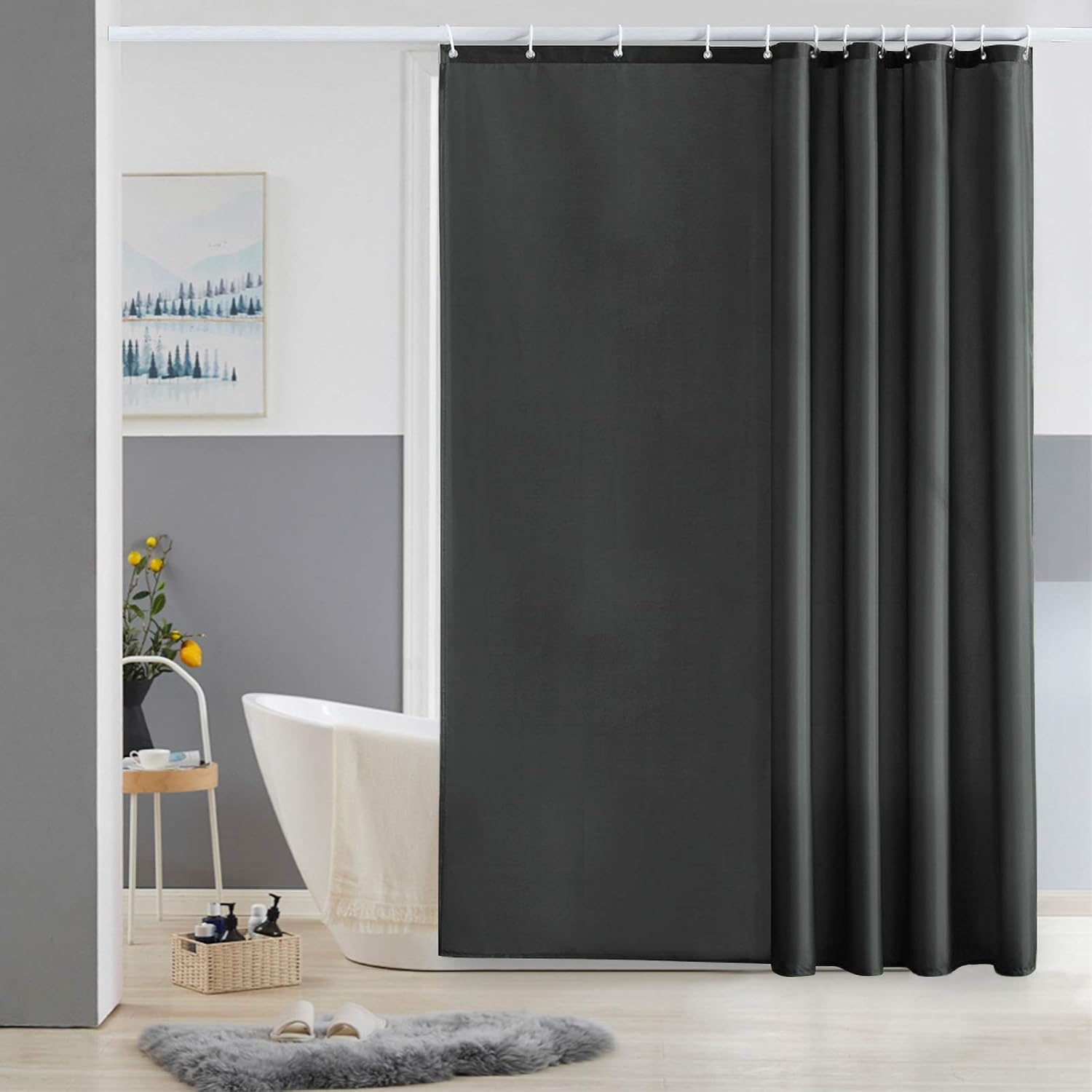 Cortinas Baño Blanca Antimoho Antibacteriano Impermeable Poliester Tela Lisa Lavable, con 12 Ganchos Plásticos, 180x200 Cortina. — view 113