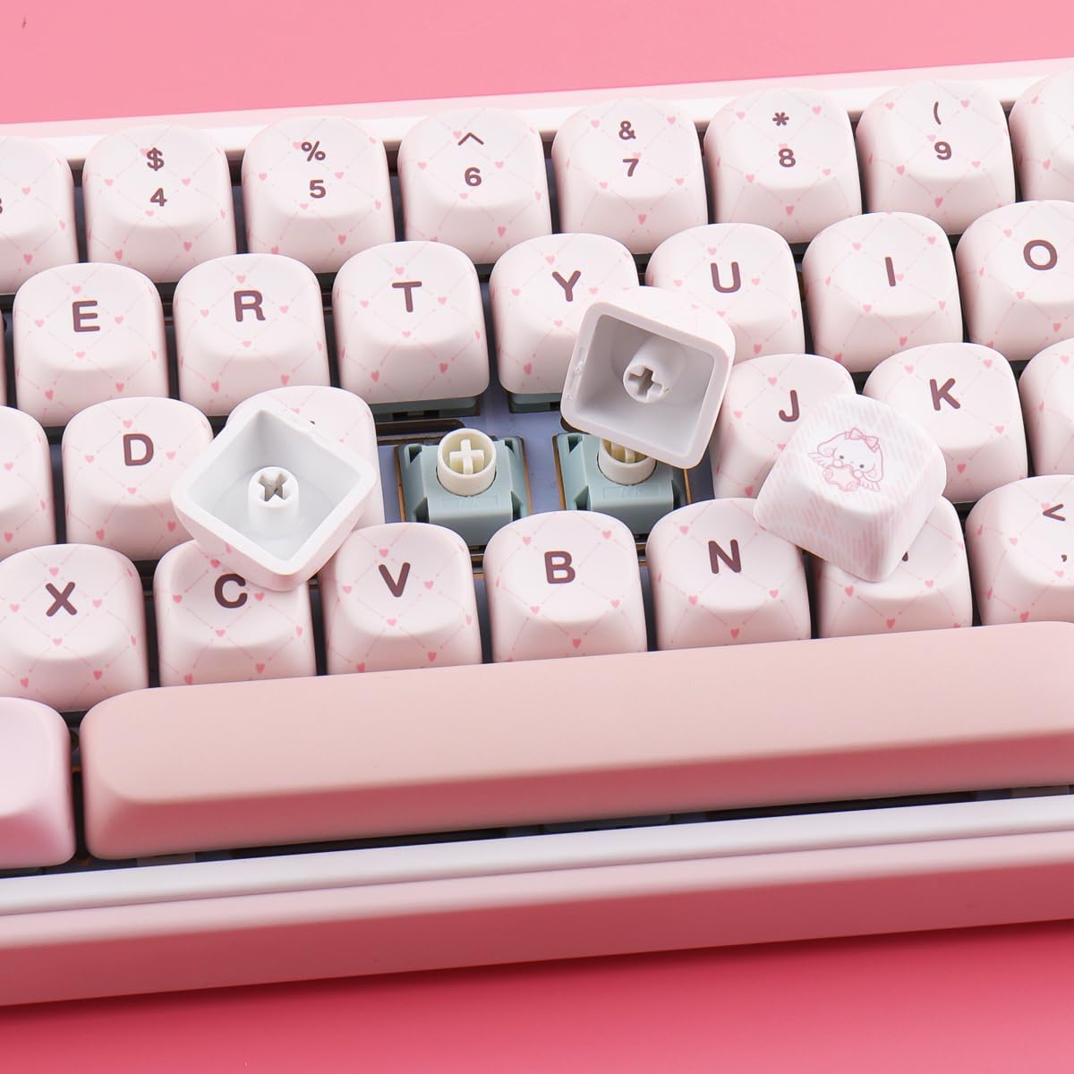 Sunzit MOA Profile Keycaps,130 Keys Cute PBT Custom Keycaps 60 65 75 100 Percent,Dye-Sub Key caps Keyboard Keycap Set for MX Switches Mechanical Keyboard (Bear Tea Party)
