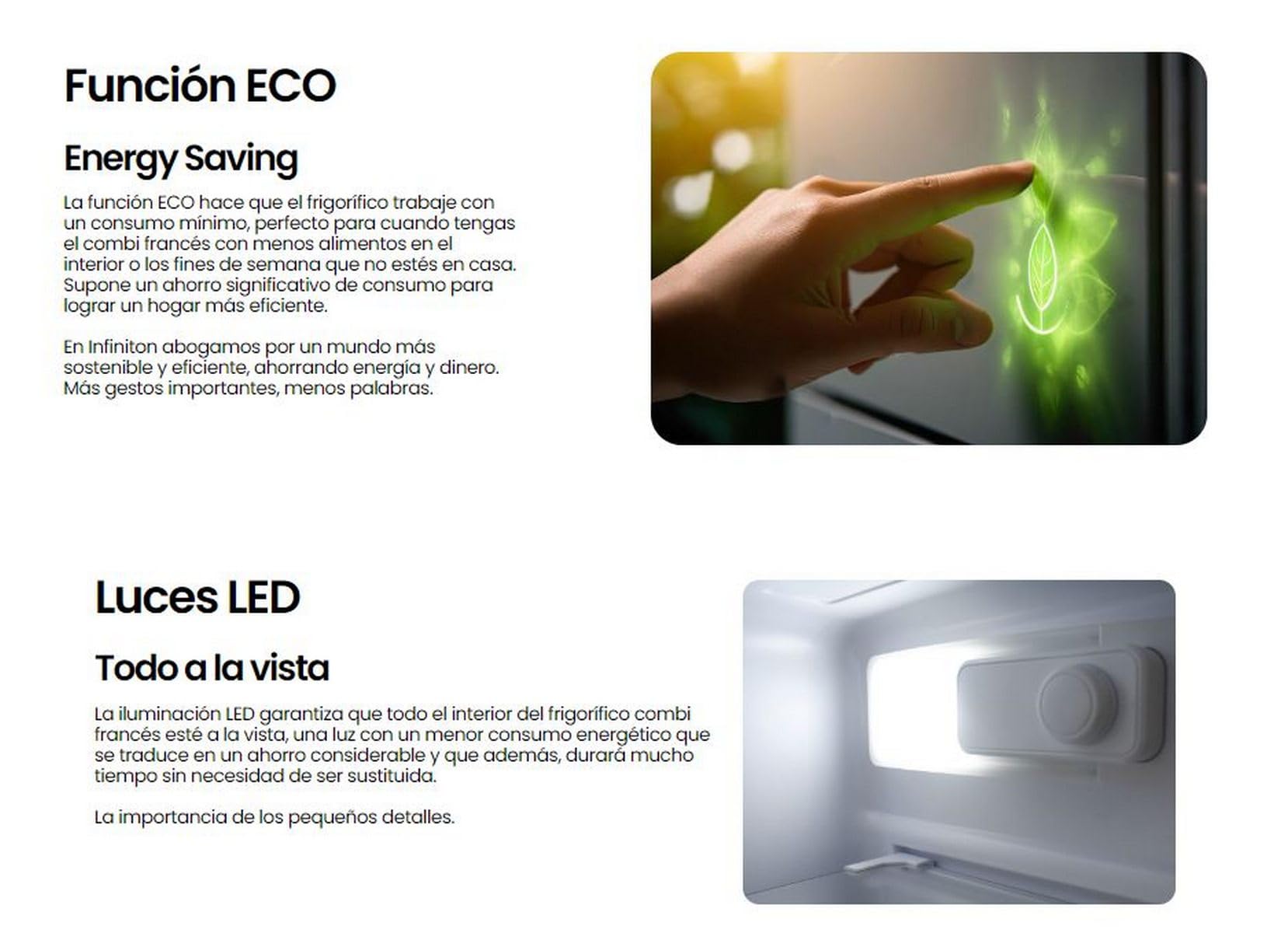 INFINITON Frigorifico Francés FRD-401T91, 401 Litros, 190 cm de Altura, E, Técnologia Inverter, Fast Cooling, Fast Freezing, Puerta reversible, Tecnología Care + space (Crystal Black || FRD-401T91NEG)