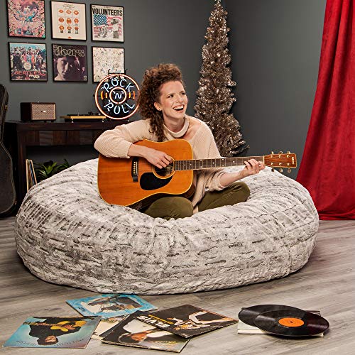 Image of Jaxx 6 Foot Cocoon - 2-in-1 Convertible Bean Bag Bed & Large Bean Bag Chair for Adults, Premium Luxe Faux Fur - Silver Fox