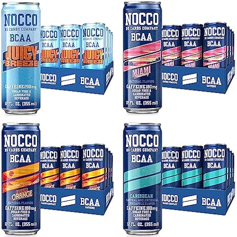 NOCCO BCAA Energy Drink Spring Variety Pack - 12 Count (Pack of 48) - 180mg-200mg of Caffeine Sugar Free Energy Drinks - Carbonated, Low Calorie, BCAAs, Vitamin B6, B12, & Biotin - Performance Drink Cover
