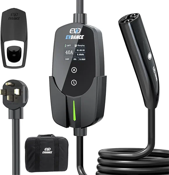 EVDANCE Level 2 EV Charger for Tesla, 40A/9.6kW Portable & Home Tesla Charger with NEMA 14-50 Plug 25FT Cord, Adjustable Current/Timing Delay Electric Car Charger Compatible with Nacs Model 3/Y/S/X