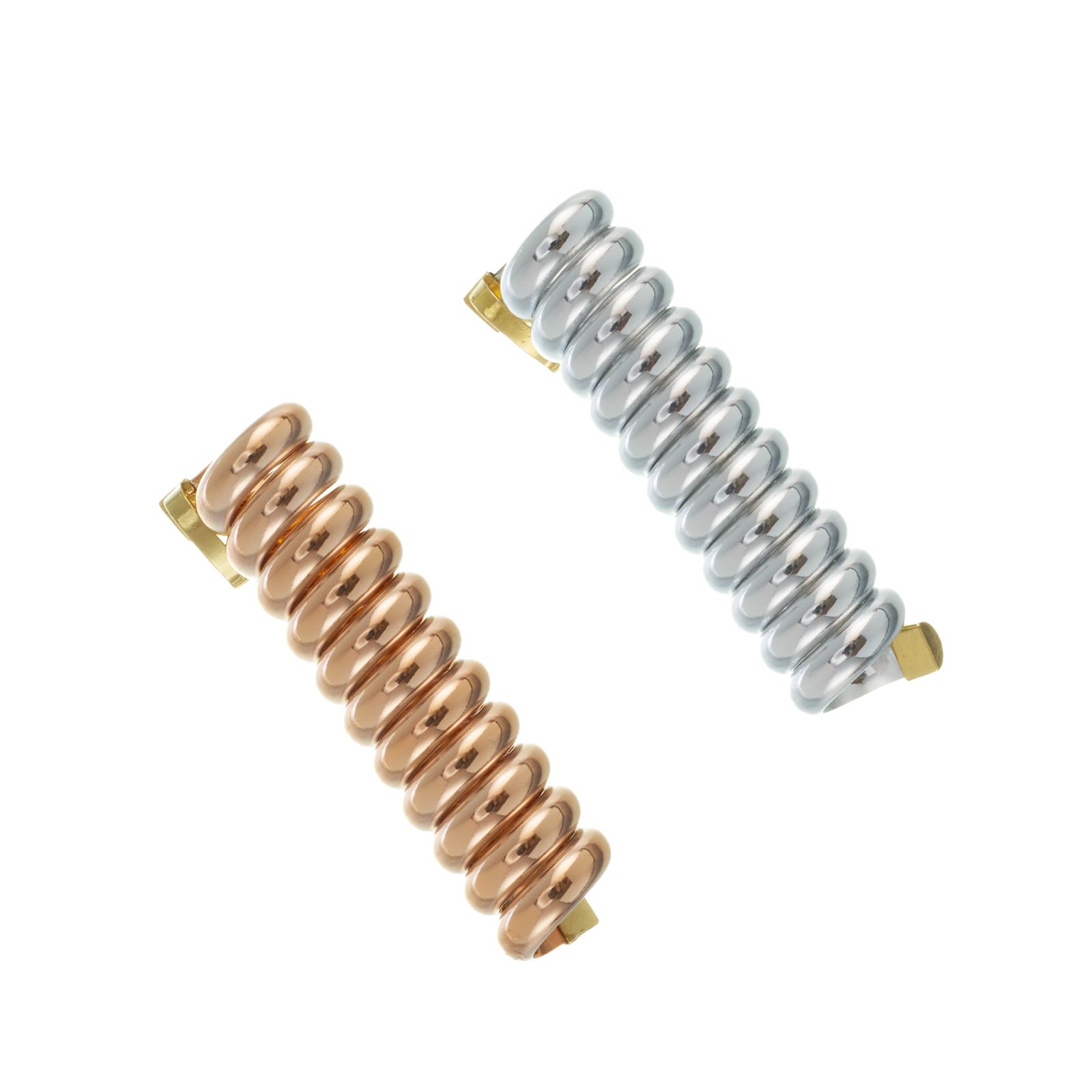 Creaseless Spiral Hair Ties - High Elastic, Anti-Slip Hair Bands for Ponytails, Buns, Braids. No Damage, Waterproof, 2-Piece Gold & Silver Set.