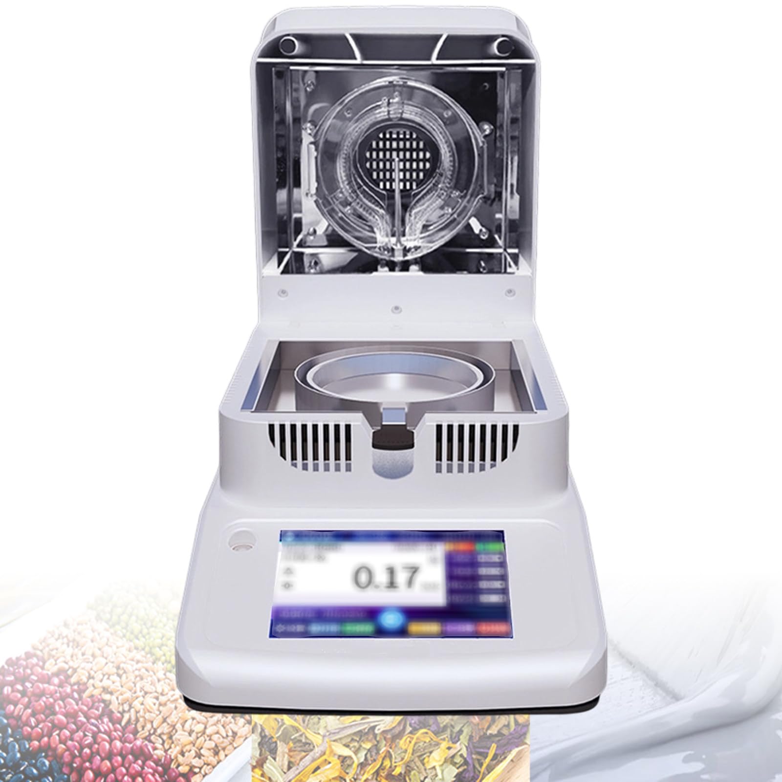 Analizador de humedad, calefacción halógena para pruebas rápidas de humedad, calentamiento de 40 ℃-199 ℃, ajustes de tiempo de 1 a 99 minutos, precisión de 0,002 g para granos, té, cartón