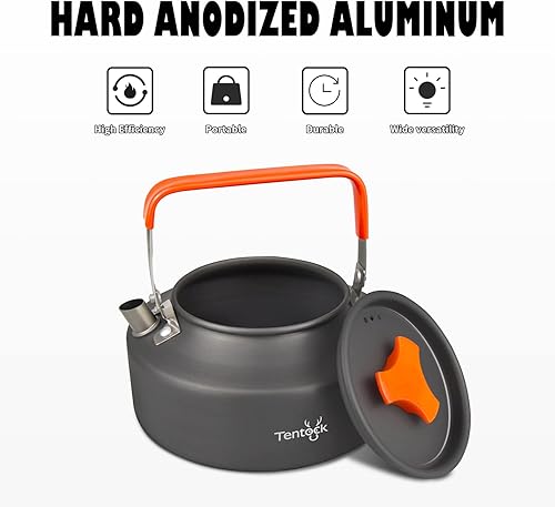 Miniatura 6 de Tentock Hervidor de aluminio para acampar, tetera y café, portátil, 1 litro, con mango plegable, calentador de agua de calentamiento rápido,