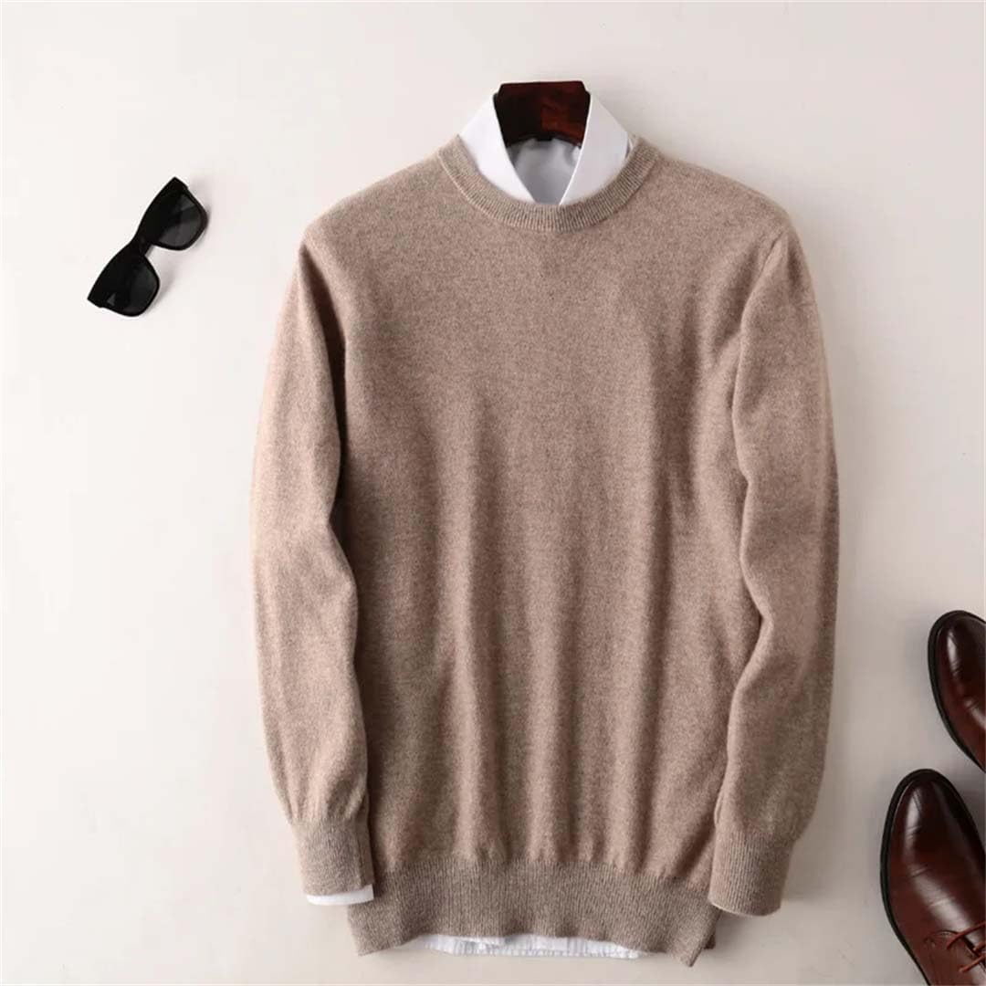 Men 100% Solid Wool Sweater O-Neck Warm Plus Size Pullover Solid Cashmere Knit Base Shirt