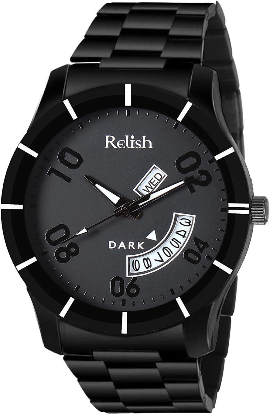 Day and Date Black Analog Mens and Boys Watch (Black03)