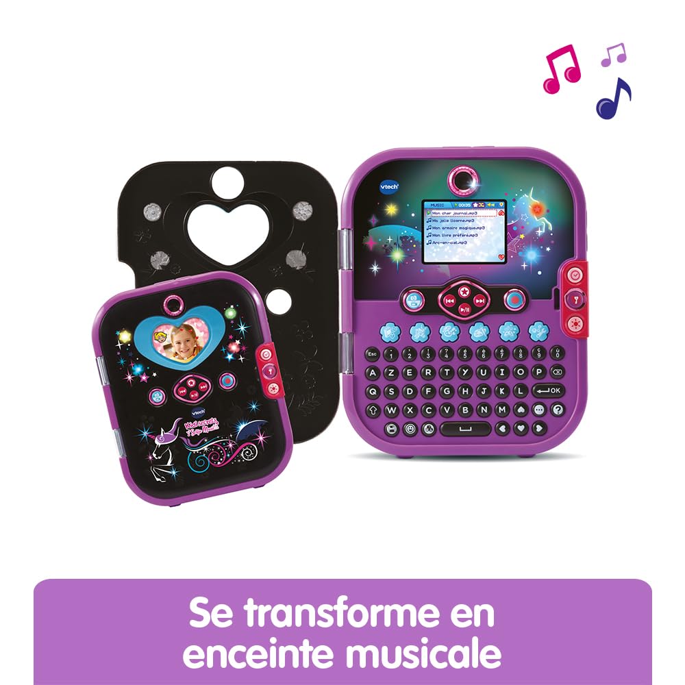VTech KidiSecrets Selfie Music 2.0 Noir Journal Intime Électronique Enfant | Journal Secret Vidéo, Photo et Selfie pour Enfant Dès 6 Ans avec Clavier AZERTY, Effets Lumineux et Reconnaissance Faciale