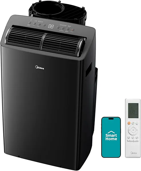 Midea Duo 12,000 BTU (10,000 BTU SACC) High Efficiency Inverter, Ultra Quiet Portable Air Conditioner, Cools up to 450 Sq. Ft., Compatible with Alexa/Google Assistant, Includes Remote Black 