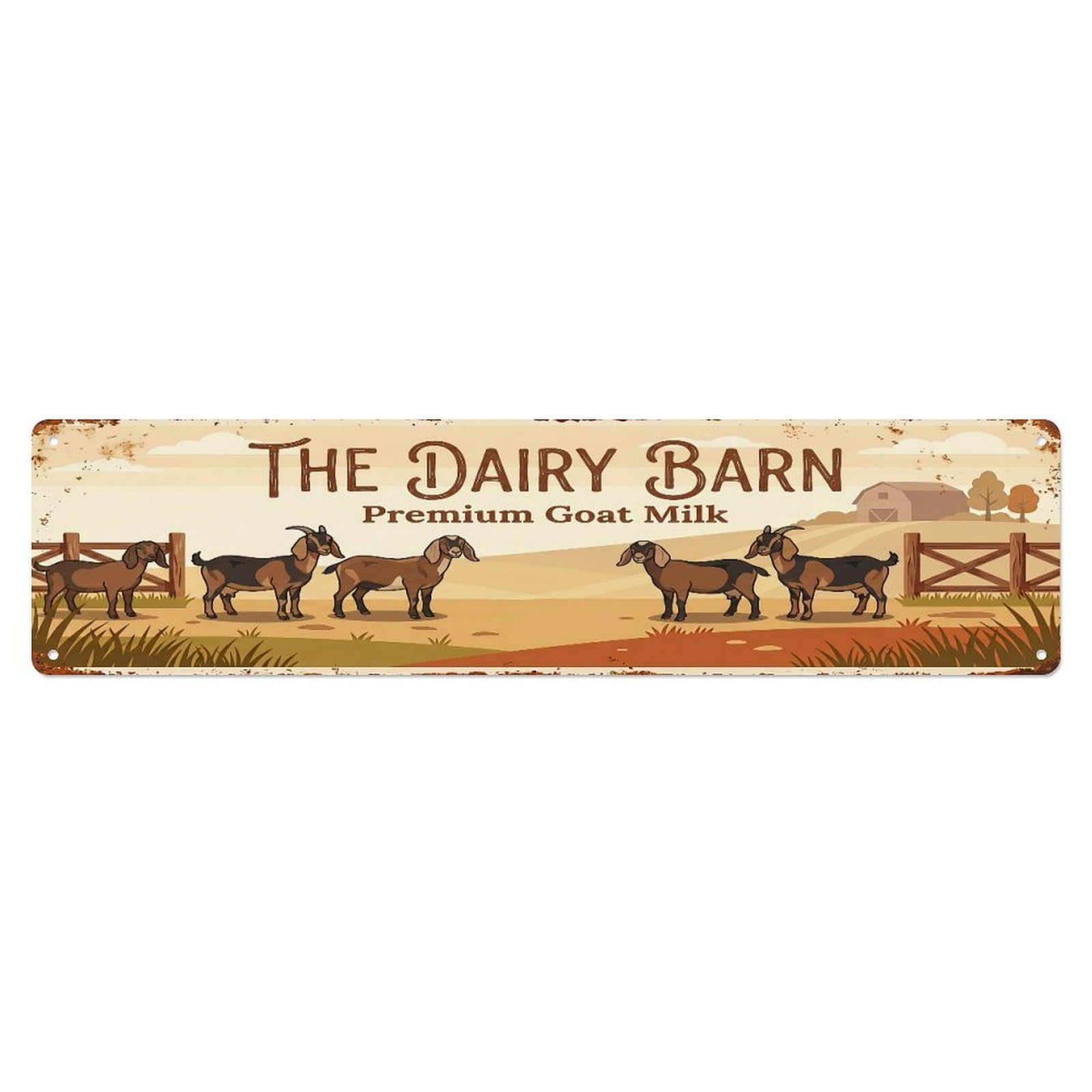Metal Tin Sign Vintage Nubian Goat Farm Scene Premium Goat Milk