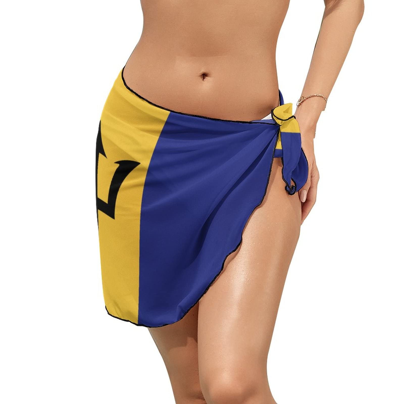 Womens Short Beach Wrap Barbados Flag Bikini Wrap Cover Up for Pool Vacation Party L