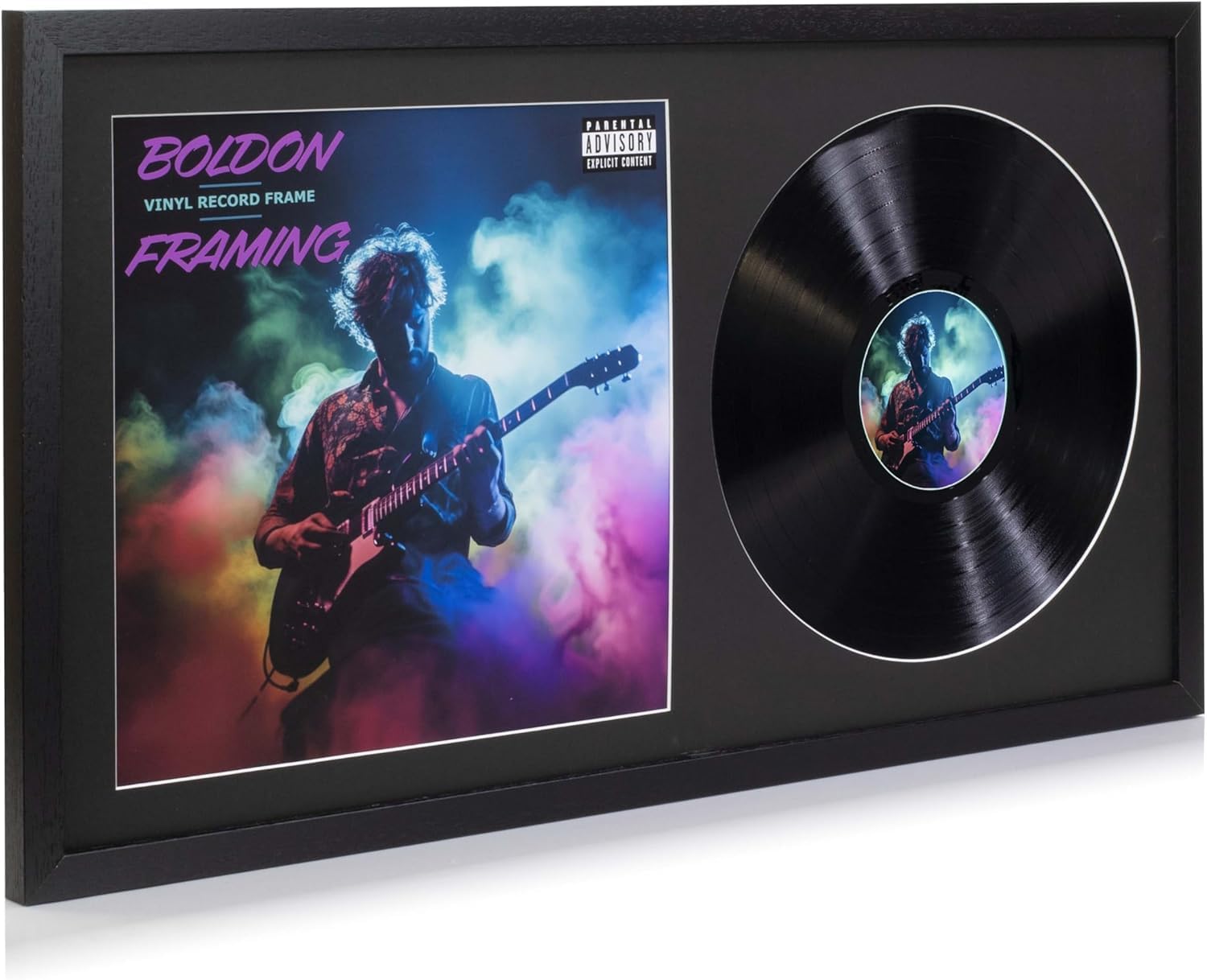 12" / 10" / 7" Double Vinyl LP Record and Album Cover Frame BLACK Mount Memorabilia Wall Display (Matt Black, 35L x 19Wcm 7" Vinyl)