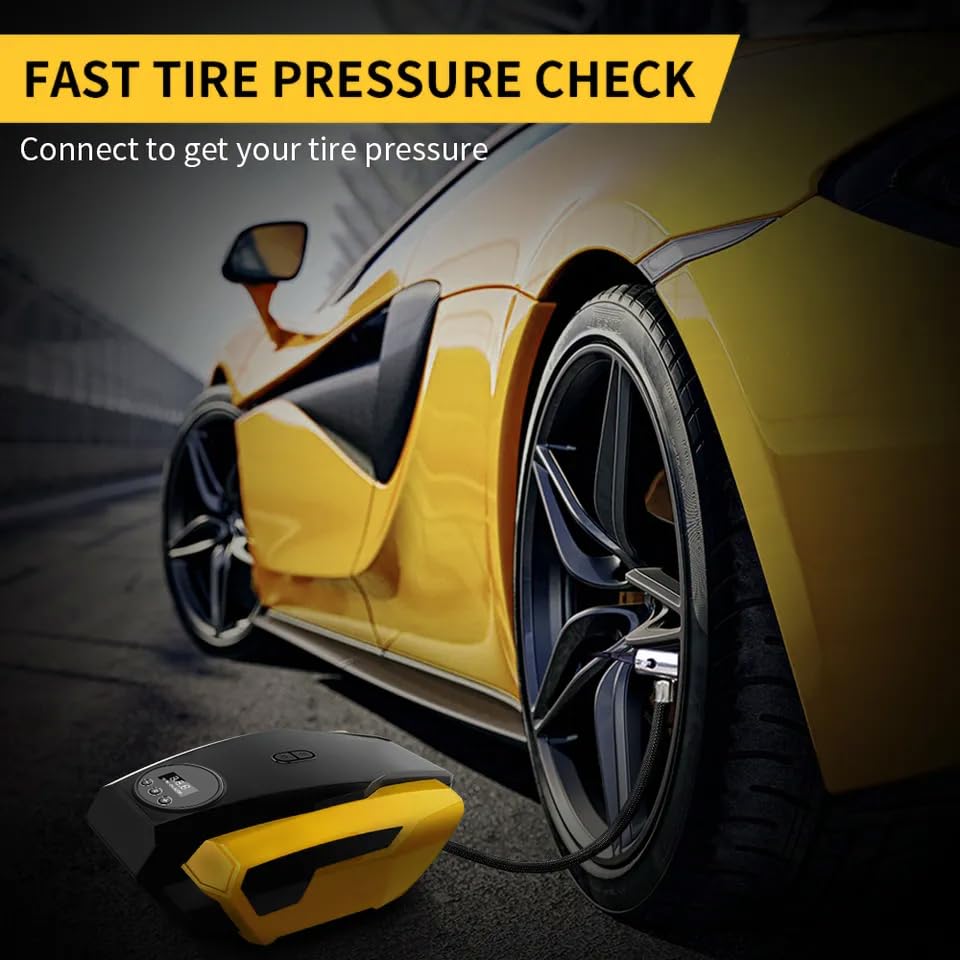 Image of Mrsdry 150psi Air Tyre Inflator for Car and Bike Pump Auto Stop (Yellow)