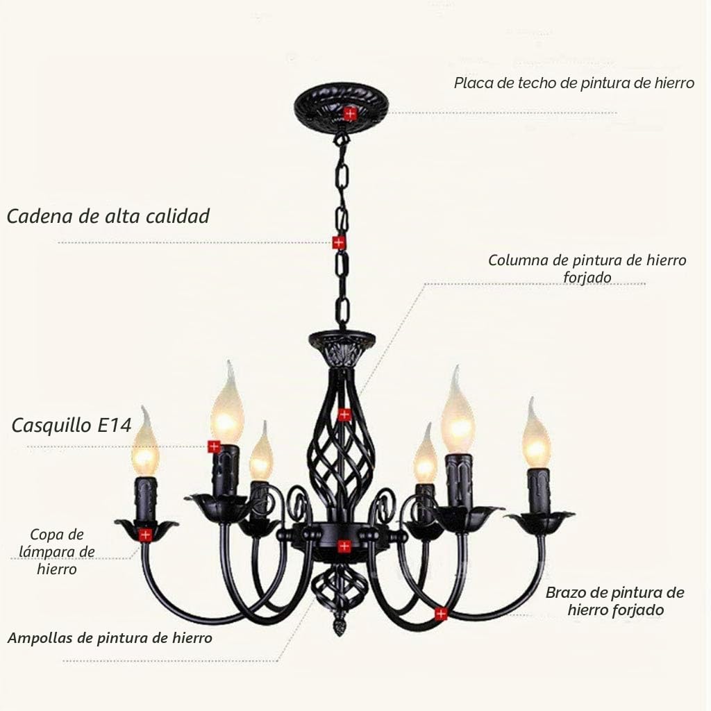 Lámparas Araña Hierro Forjado Retro Estilo Industrial Lámpara Colgante Rústico Nostalgia Colgante Luz De Techo E14 Altura Ajustable Comedor Dormitorio Sala Estar Araña De Luces Cafe Bar,Negro,3heads