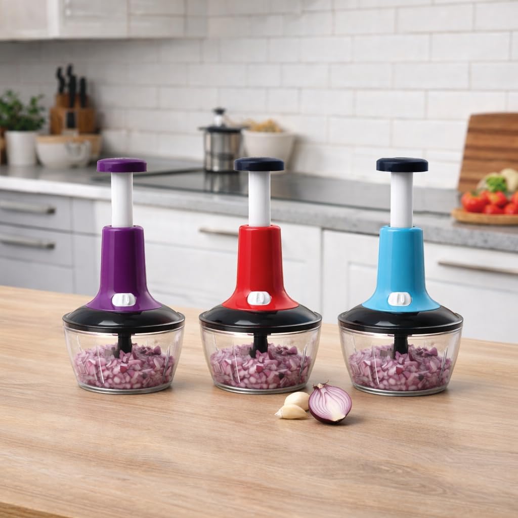 LXVE Push Chopper 650 ml – Manual Vegetable Cutter, Fruit Slicer, Onion Garlic Herb Chopper, Salad Maker, Multi-Purpose Kitchen Food Prep Tool-image-9