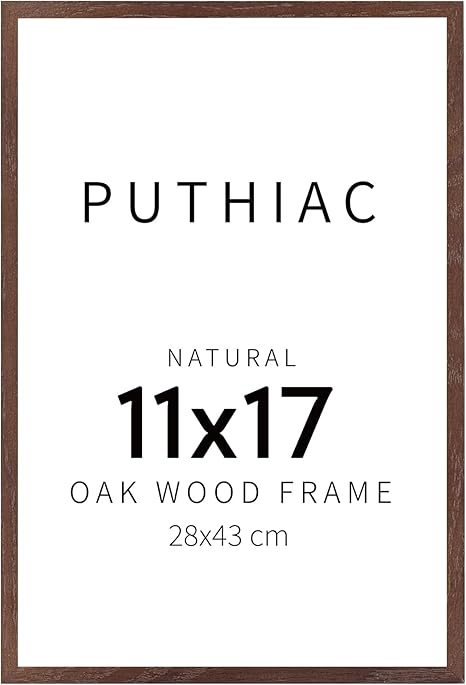 puthiac 11x17 Walnut Oak Wood Picture Frame - Minimalist 11x17 Poster Frame, 11"x17" Frame Wood, Natural Solid Wooden Picture Frames for Wall Art Photo and Prints (1 Pack, Walnut)