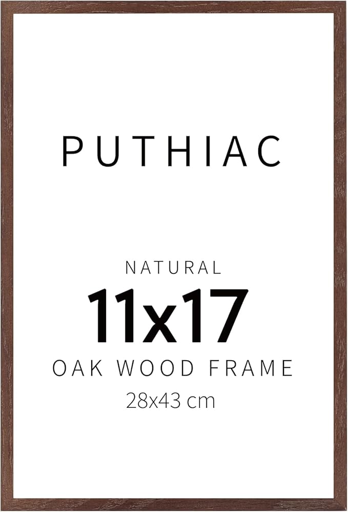 puthiac 11x17 Walnut Oak Wood Picture Frame - Minimalist 11x17 Poster Frame, 11"x17" Frame Wood, Natural Solid Wooden Picture Frames for Wall Art Photo and Prints (1 Pack, Walnut)