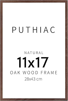 puthiac 11x17 Walnut Oak Wood Picture Frame - Minimalist 11x17 Poster Frame, 11"x17" Frame Wood, Natural Solid Wooden Picture Frames for Wall Art Photo and Prints (1 Pack, Walnut)