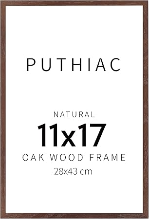 puthiac 11x17 Walnut Oak Wood Picture Frame - Minimalist 11x17 Poster Frame, 11"x17" Frame Wood, Natural Solid Wooden Picture Frames for Wall Art Photo and Prints (1 Pack, Walnut)