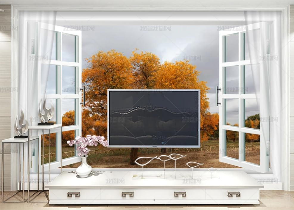 Poster géant mural effet fenêtre ouverte pour illuminer la salle d'un grand restaurant ou salon