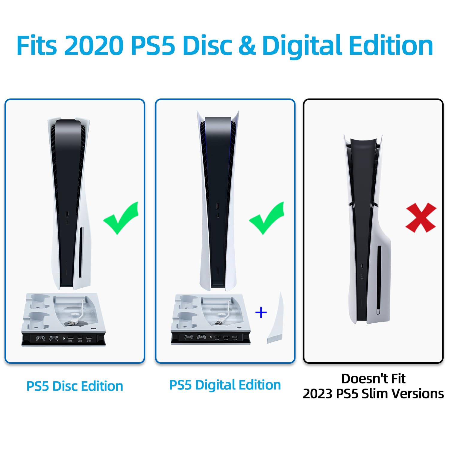Wigearss PS5 pionowe wsparcie wentylatory chłodzące i stacja ładująca z podwójnym dontrolerem, wielofunkcyjny stojak z oświetleniem LED dla PS5 UHD, edycja cyfrowa (nie dla PS5 Slim/Pro)