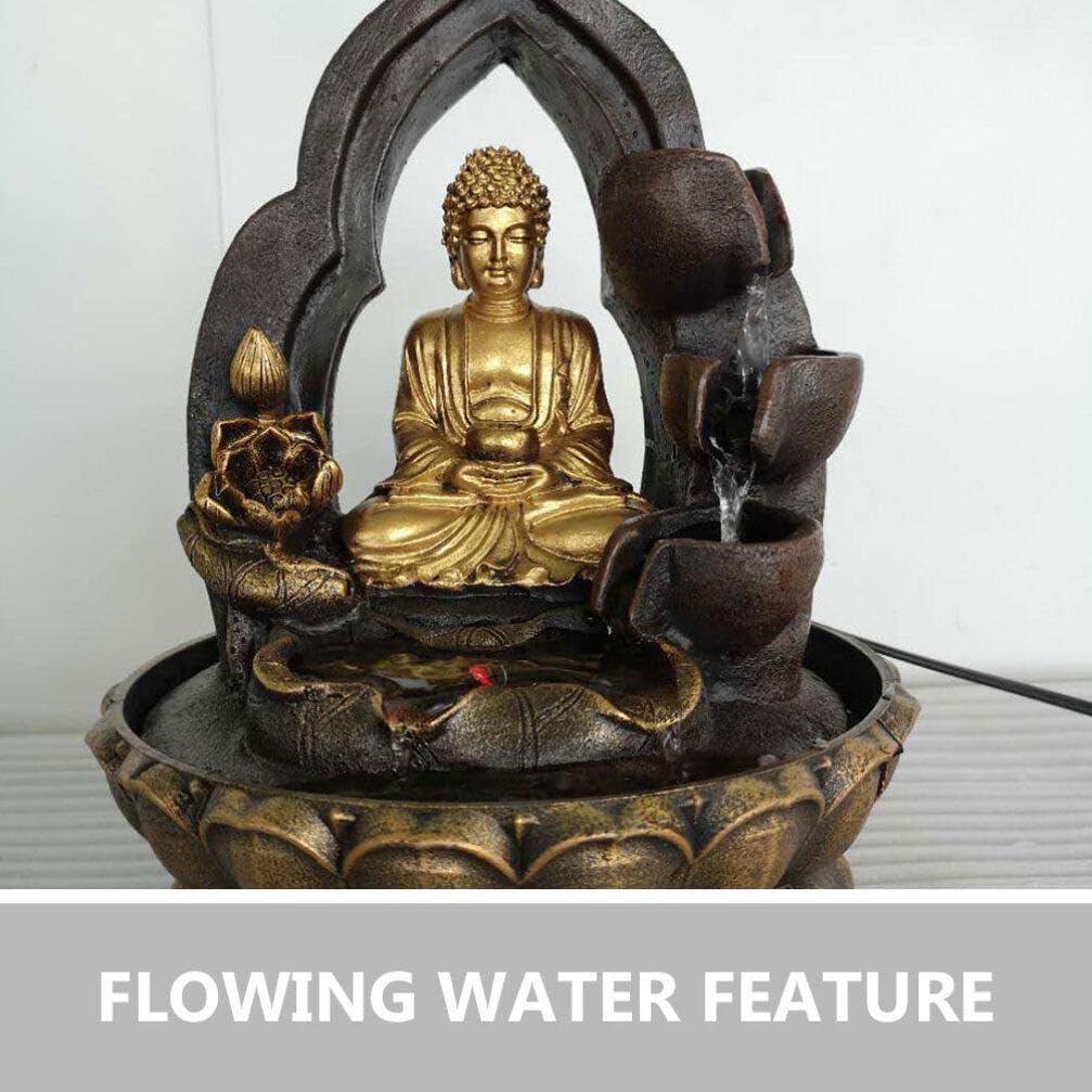 BESPORTBLE Buddha Waterfall Fountain Chinese-Style Tabletop Resin Decor Led Light Indoor Relaxation Water Feature for Meditation and Tranquil Atmosphere for Home Office