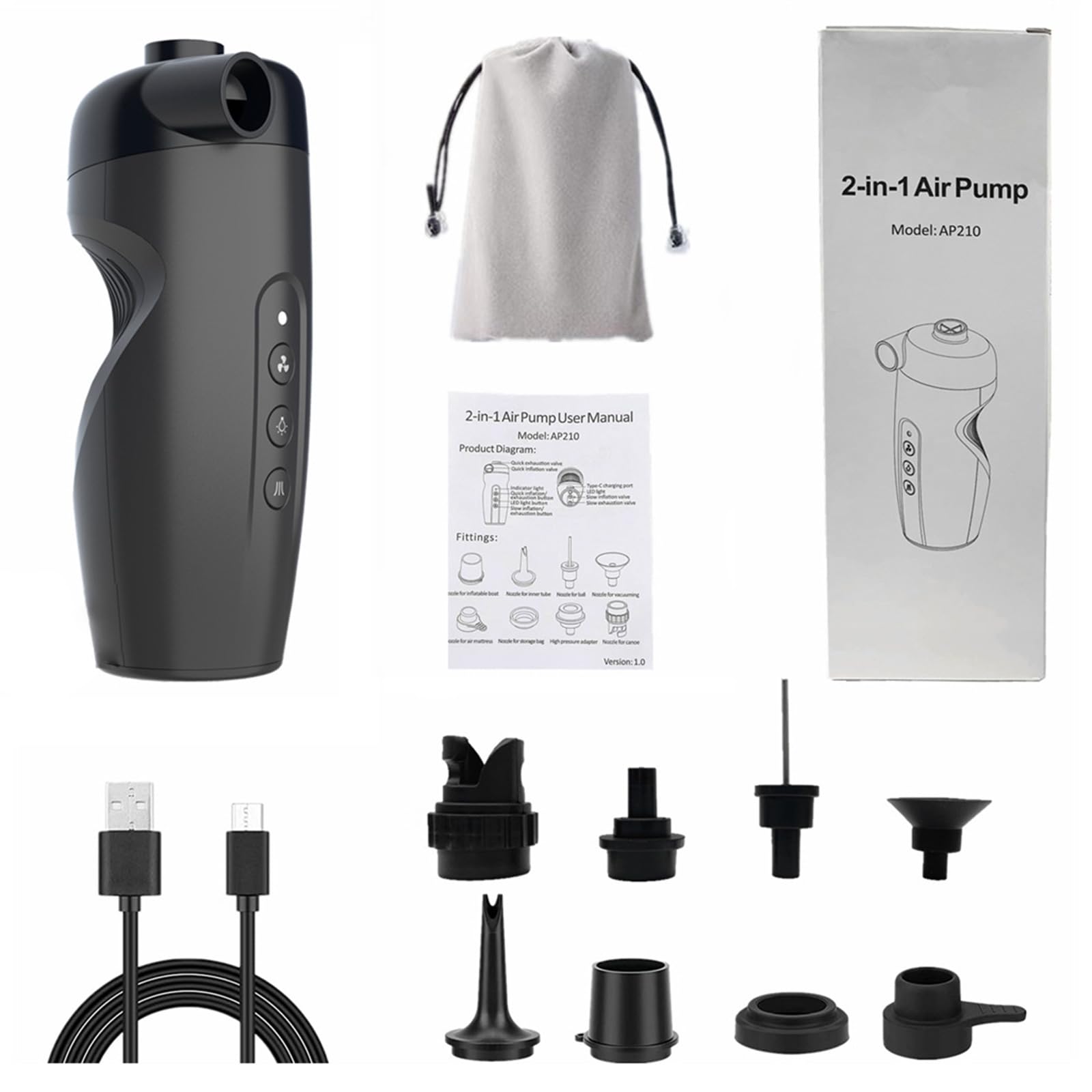 Pompes électriques à arrêt automatique, design portable, texture ABS pour pneus gonflables, comprend 6 pompes à air à embout adaptateur