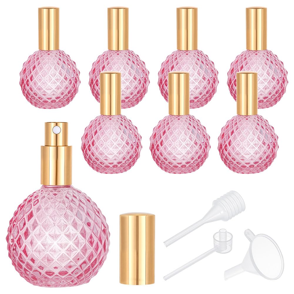 NBEADS 8 set di 100 ML di Bottiglie di Profumo In Vetro Vuote, Kit di Flaconi Spray per Profumo Ricaricabili Retrò con Imbuto, Rosso Viola Pallido per Decanter di Liquidi Profumati