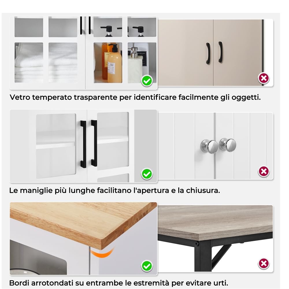 Yaheetech Credenza Cucina Alta Mobile Dispensa Buffet con Ante Ripiani Regolabili e Piano di Lavoro Aperto 80 x 37 x 183 cm per Sala da Pranzo Soggiorno Bianco