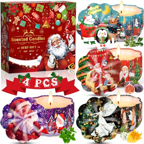 JEDWKFA Duftkerzen Geschenkset, 4 Stück Weihnachtskerze, Duftkerzen...