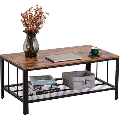 Bonnlo Retro Coffee Table, 40.6" Industrial Coffee Table Rectangular Coffee Table Wooden Coffee Table for Living Room, Vintage Coffee Table Rustic Coffee Table Boho Coffee Table with Metal Mesh