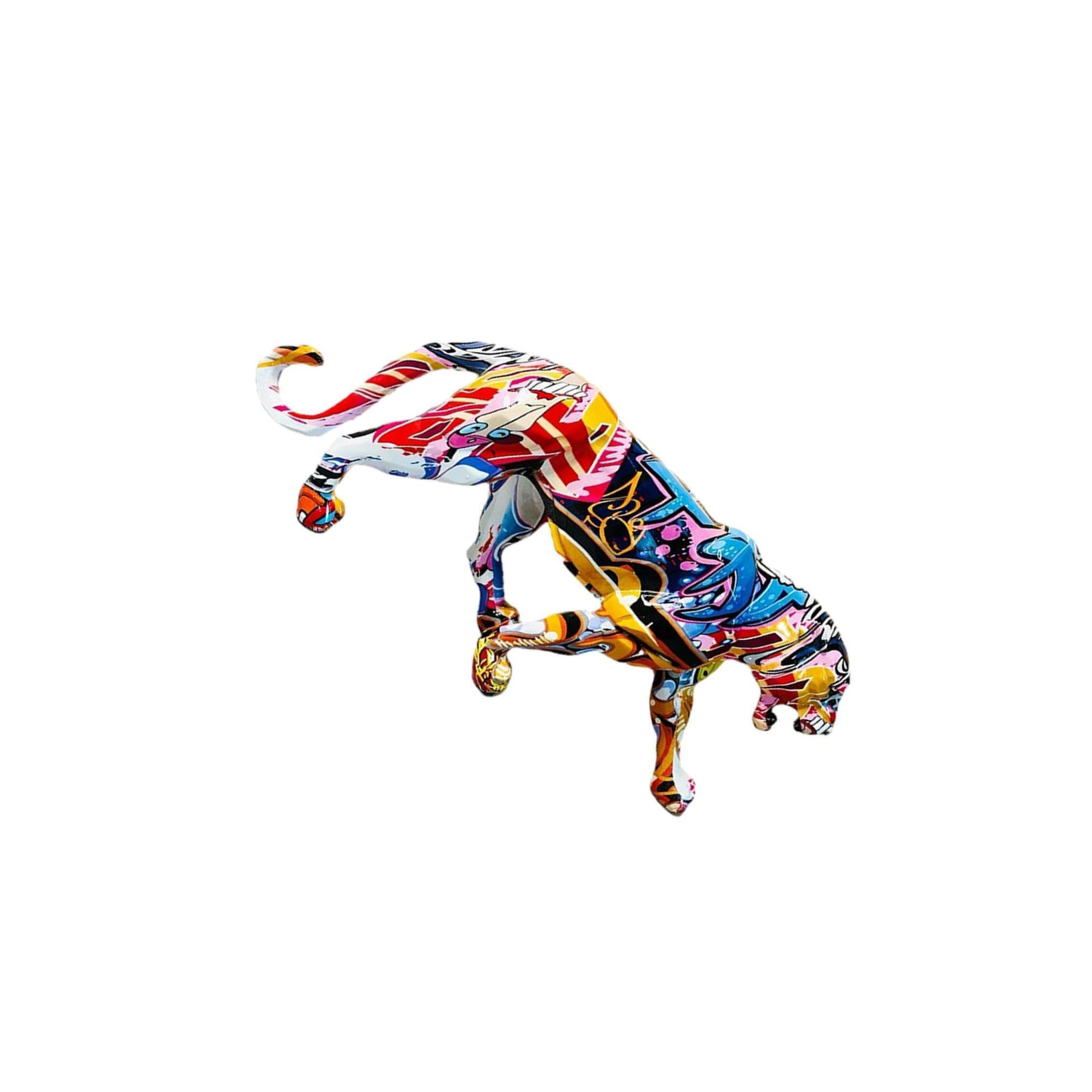 Escultura Creativa de Animales, Estatua de Leopardo Colorida, Figuras Perro, decoración, Regalo conmemorativo, Estante para Sala Estar u Oficina, Adornos decoración Abstracta para