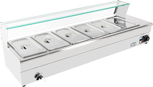 Miniatura 10 de Calentador eléctrico comercial de alimentos de 17.9 cuartos de galón, mesa de vapor de 4 sartenes, encimera de buffet Bain Marie de acero inoxidable