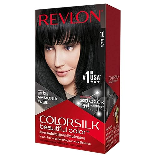 Revlon Colorsilk Beautiful Color - Tinte permanente para el cabello con queratina, 100 % cobertura de las canas, sin amoníaco, negro 10