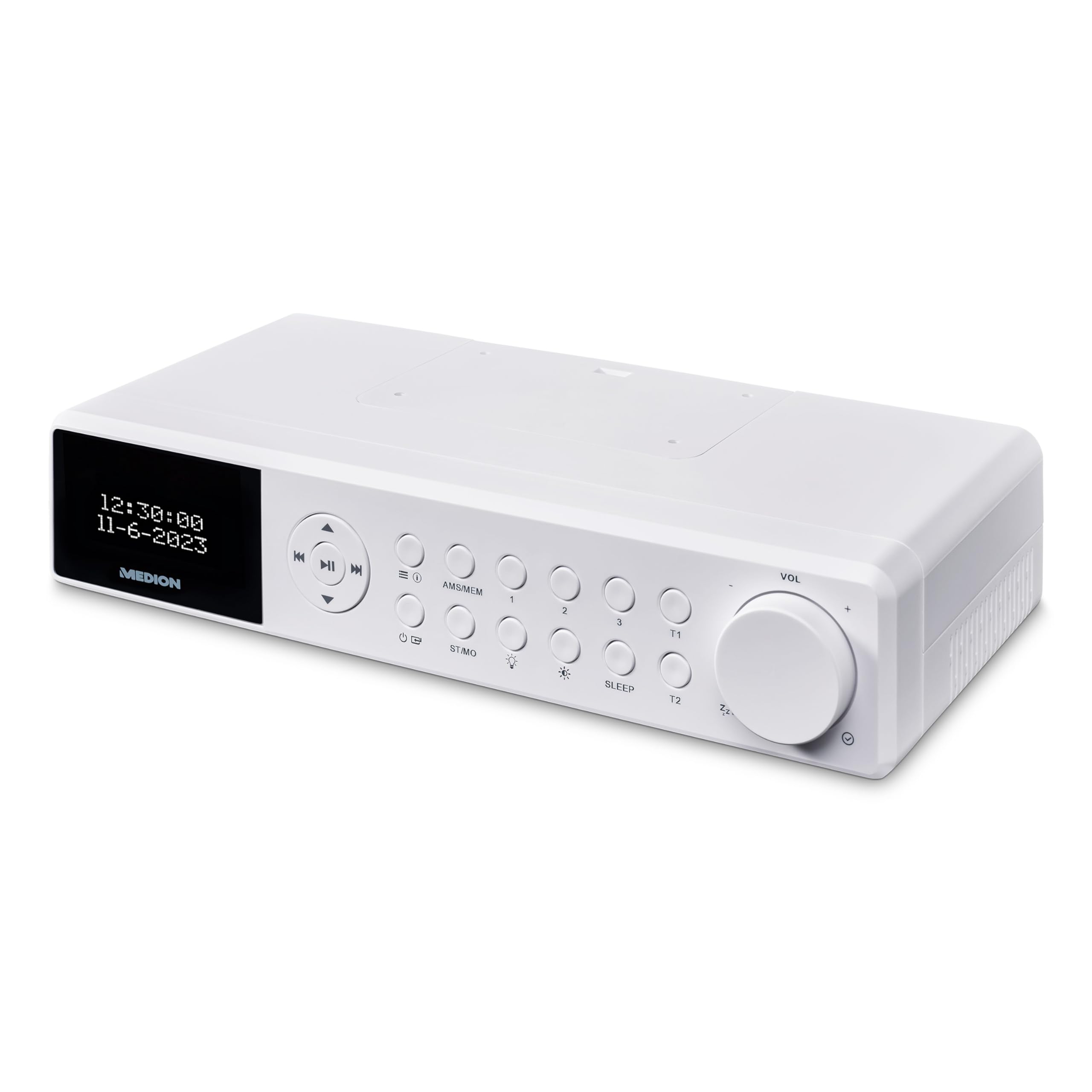MEDION E6660 Radio de Cuisine (Dab+ Radio de Cuisine, PLL Radio FM, Bluetooth, LED Barre de lumière, sous Le comptoir, Cuisson minuterie, Affichage de l'heure) Blanc ;