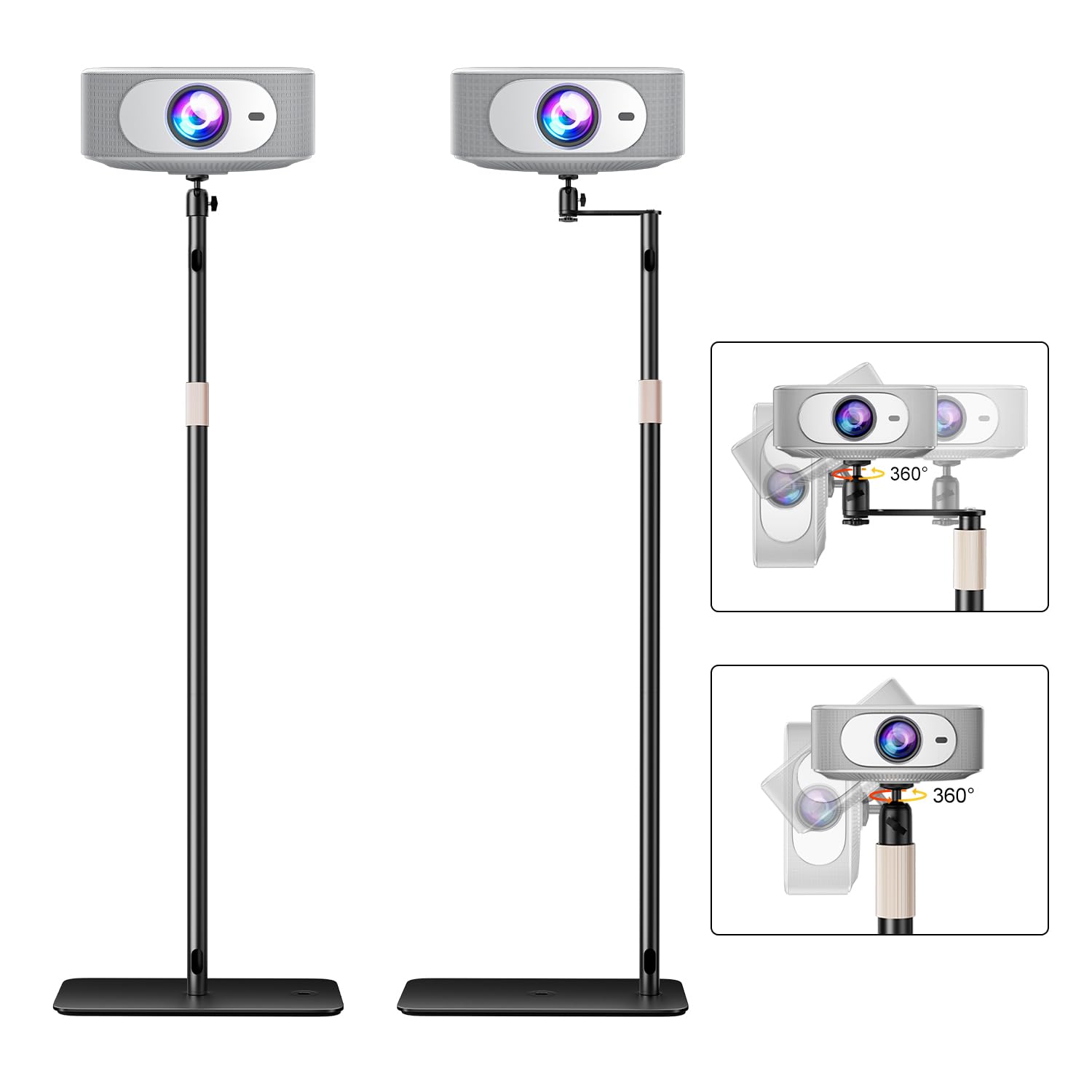 ZDSSY Beamer Ständer, Beamer Halterung Höhenverstellbar 85-130 cm, Beamerständer Stativ mit 360° Schwenkbarer,Versteckter Projektor Bodenständer kompatibel mit Video Beamern,Vlog DVR Kamera,Schwarz