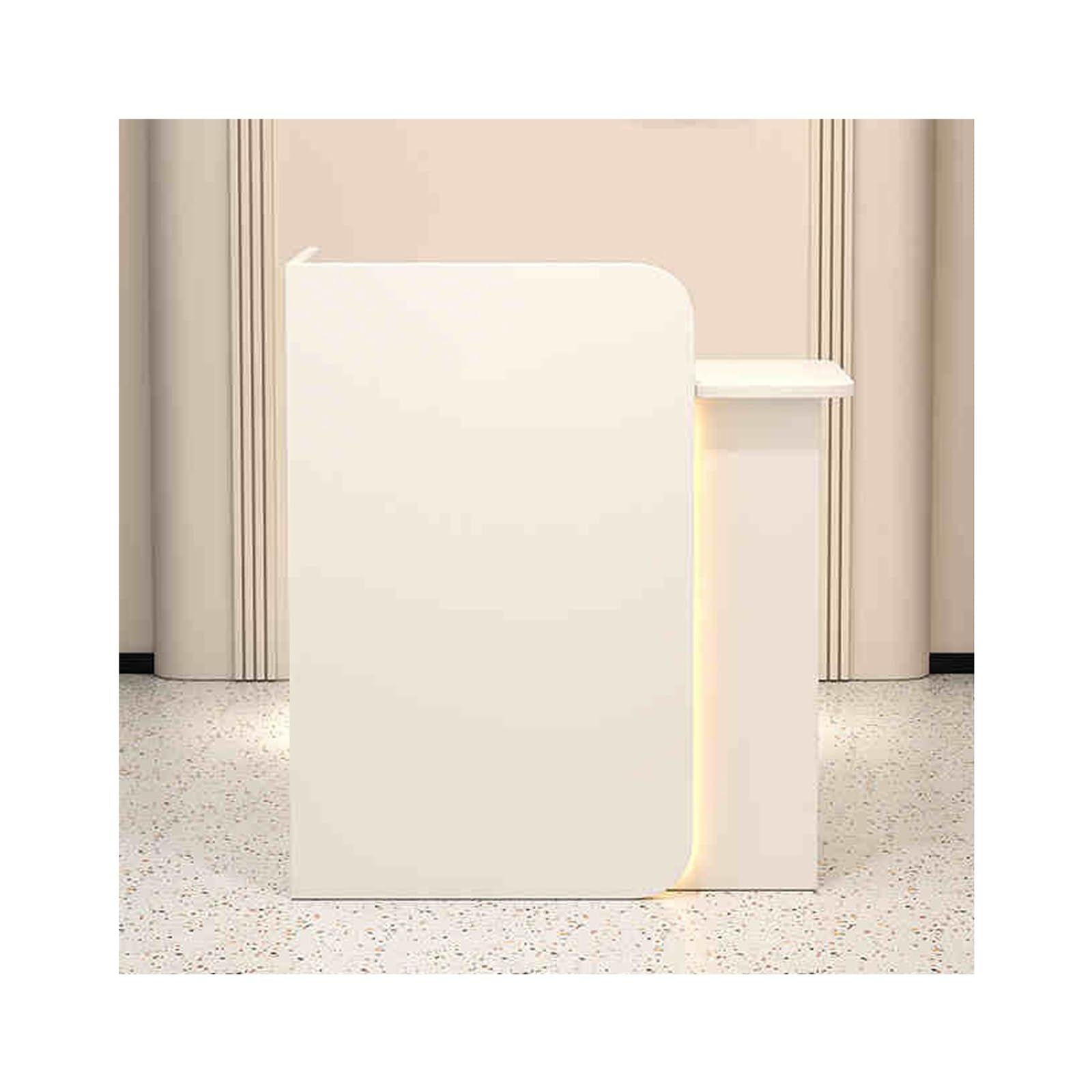 Scrivania moderna bianca per reception, con cassetto bloccabile, postazione di lavoro per banco cassa e vetrina, facile installazione, perfetta per uffici, aziende e spazi accoglienti